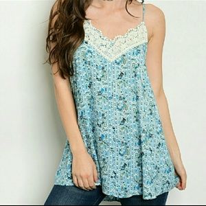 CROCHET TRIMMED PRINT TUNIC TANK